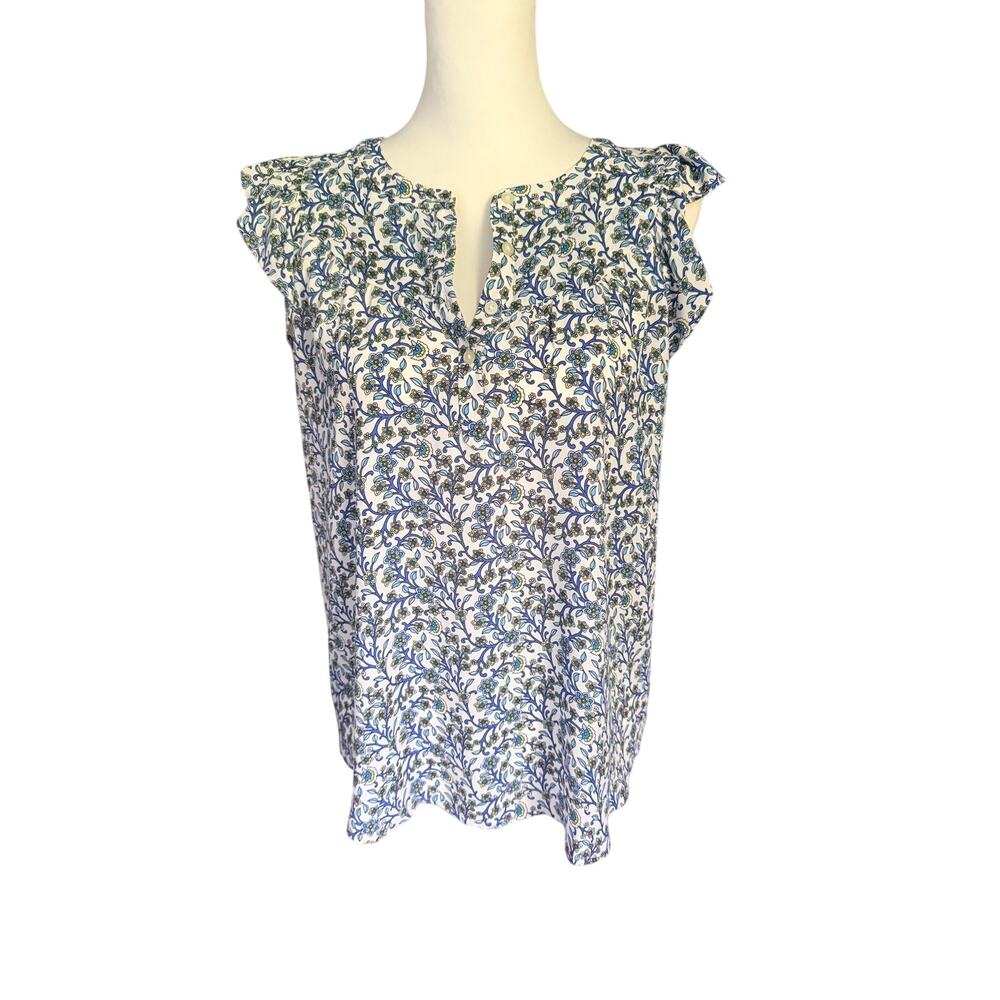 LOFT Women's Short Sleeve Top Blue White Yellow Small